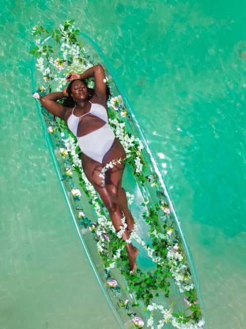 Montego Bay: Clear Kayak Drone Photoshoot Experience - Posing above Jamaica’s blue and green water