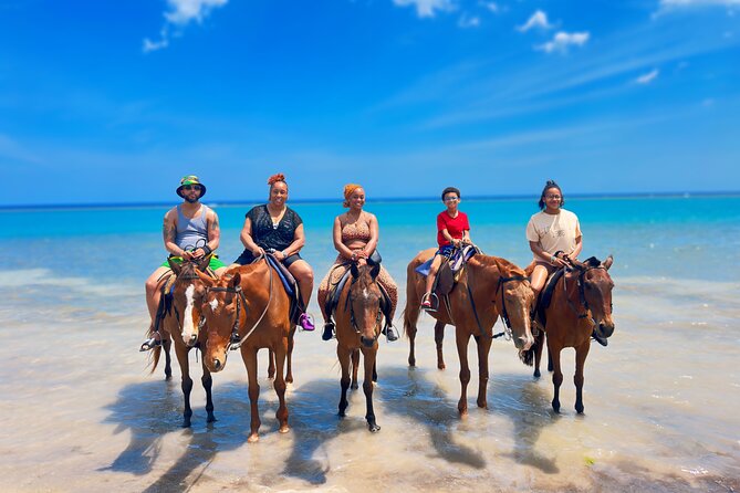 Zipline, Dunn’s River Falls, Bamboo Rafting & Horseback Ride Tour - Horseback riding and swimming at St. Ann’s Bay